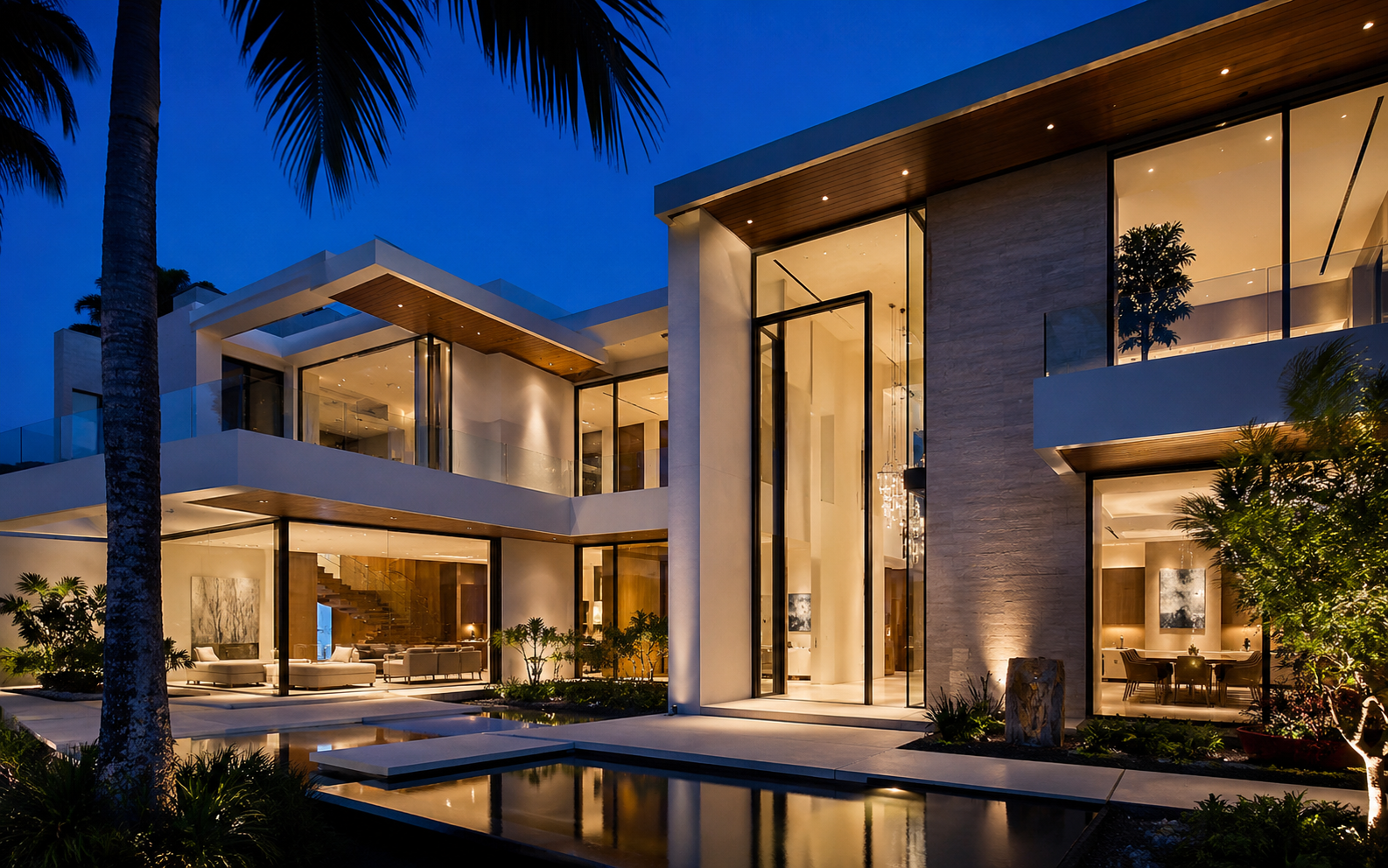 Contemporary Florida residence with oversized luxury windows and pivot entrance